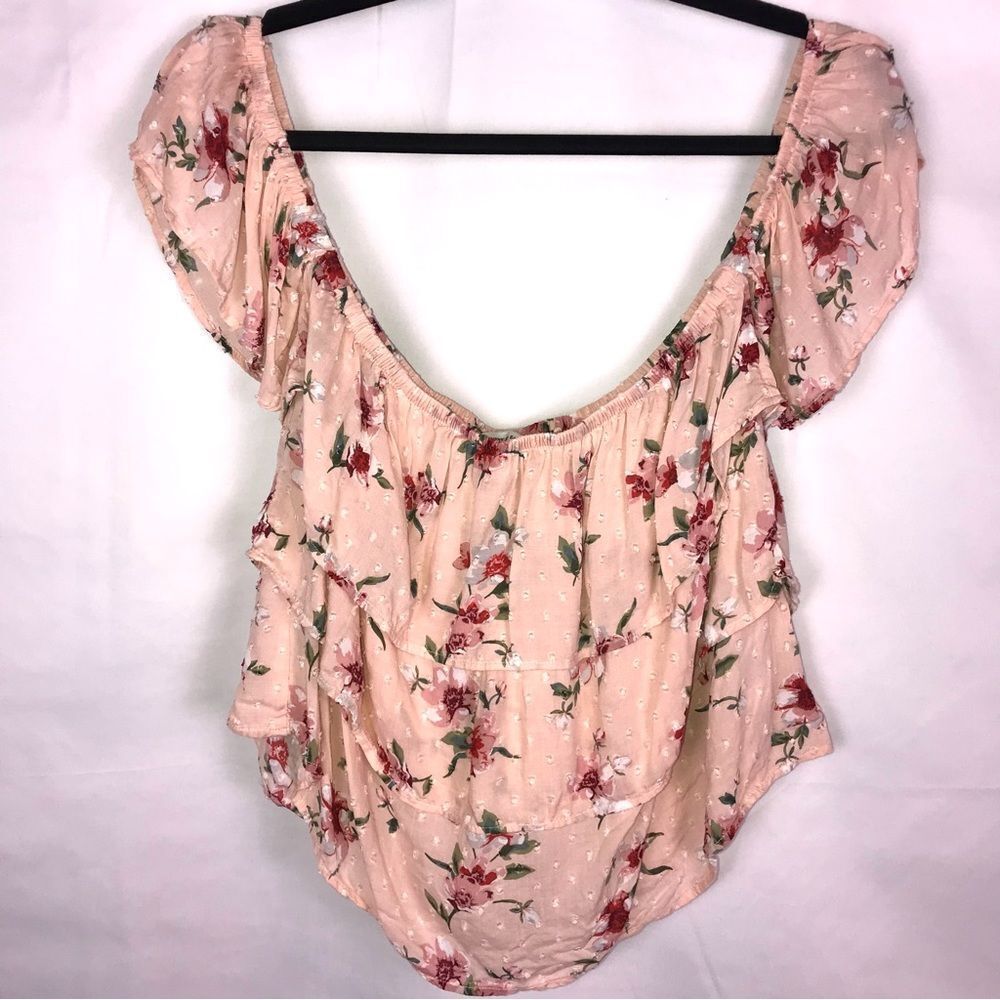 American Eagle Outfitters Off the Shoulder Floral Ruffle Top